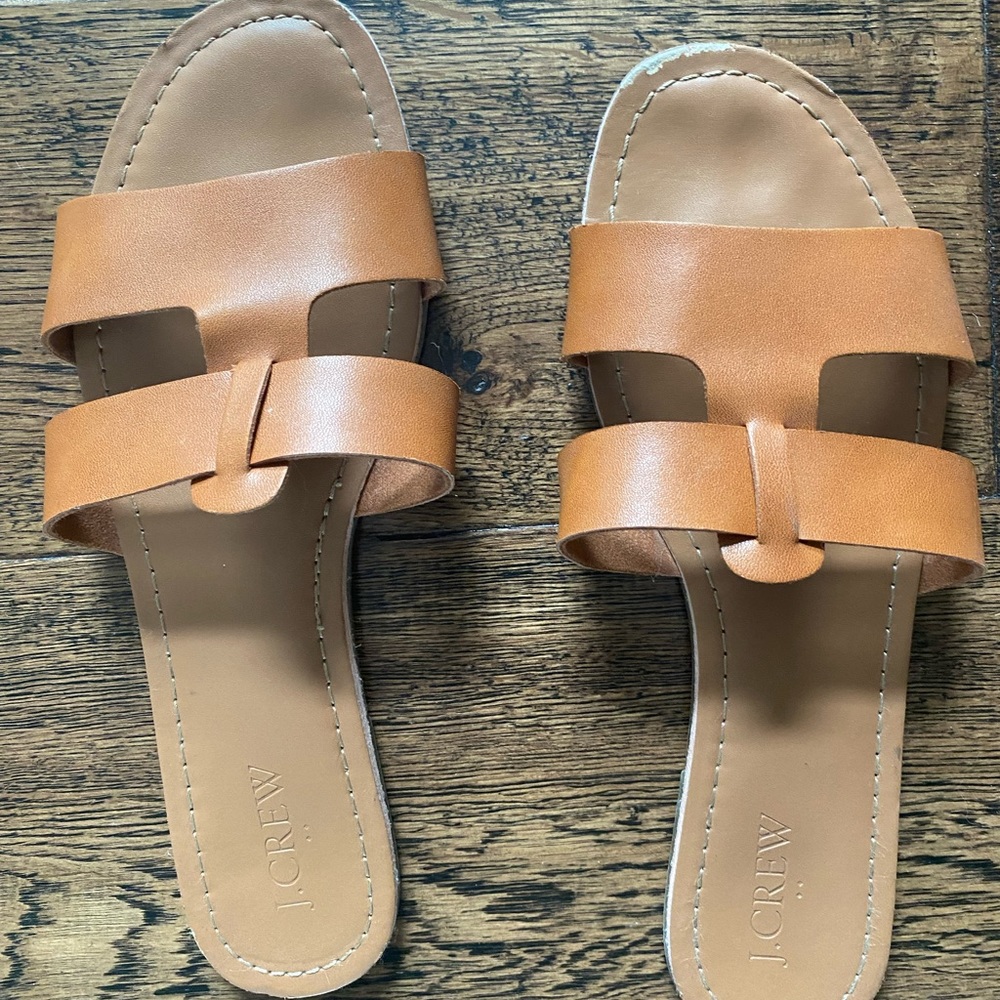 Size 7. J Crew Leather Sandals. Camel Brown.